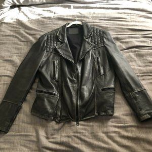 All Saints Men's black leather jacket Conroy
